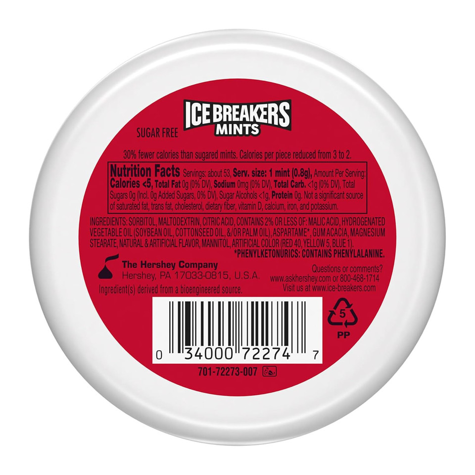 Ice Breakers Cherry Limeade Sugar Free Mints Tin, 1.5 Oz (Pack Of 8)