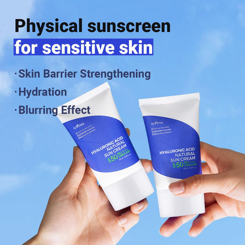 Isntree Hyaluronic Acid Natural Suncream Spf50 Pa++++ 50Ml, 1.69 Fl.Oz | Evens Out Skin Tone | Lightweight Sunscreen | Replenishes Moisture