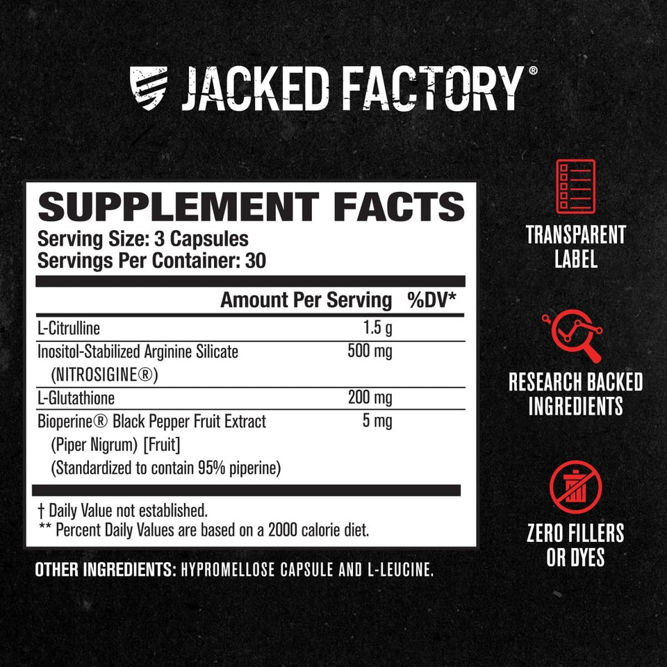 Jacked Factory N.O. Xt Nitric Oxide Supplement, Growth Surge Post Workout Muscle Builder, Build Xt Muscle Builder