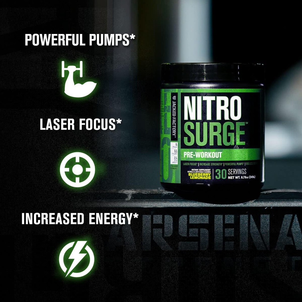 Jacked Factory Nitrosurge Pre-Workout In Blue Raspberry & Watermelon Nitrosurge Shred Thermogenic Pre-Workout For Men & Women
