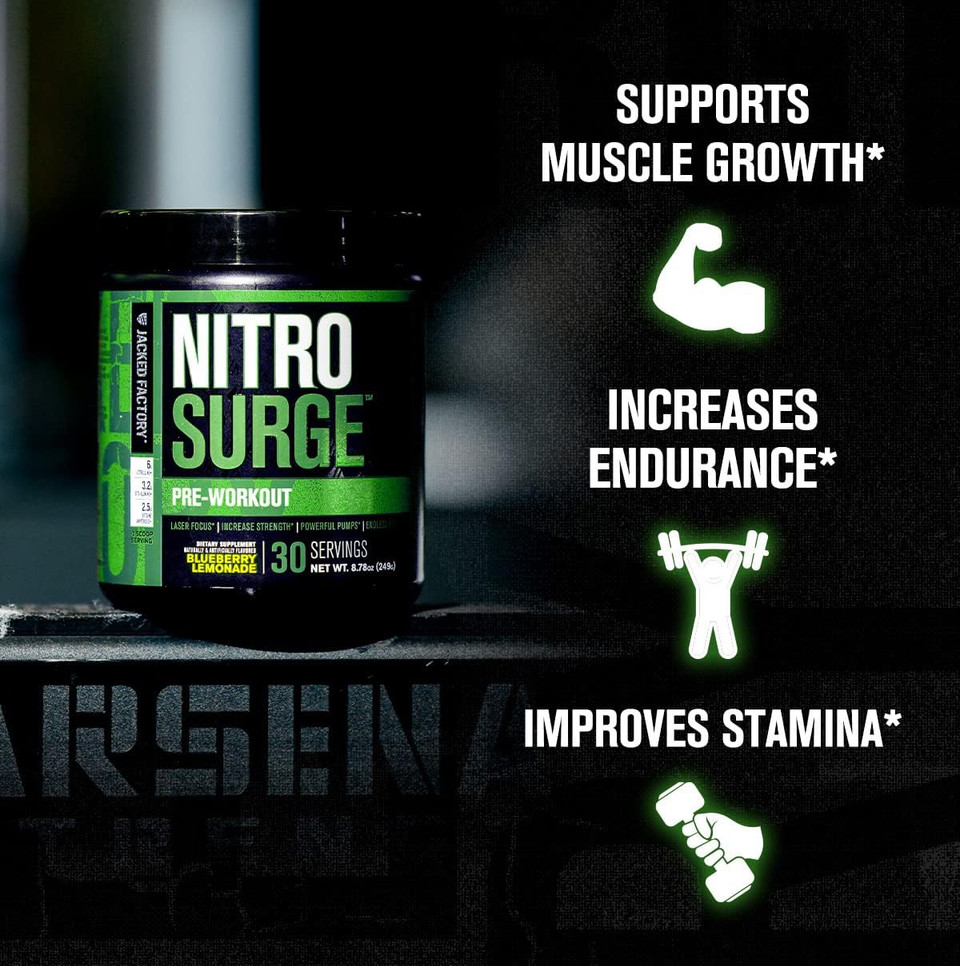 Jacked Factory Nitrosurge Pre-Workout In Sour Peach Rings & Fruit Punch Nitrosurge Shred Thermogenic Pre-Workout For Men & Women