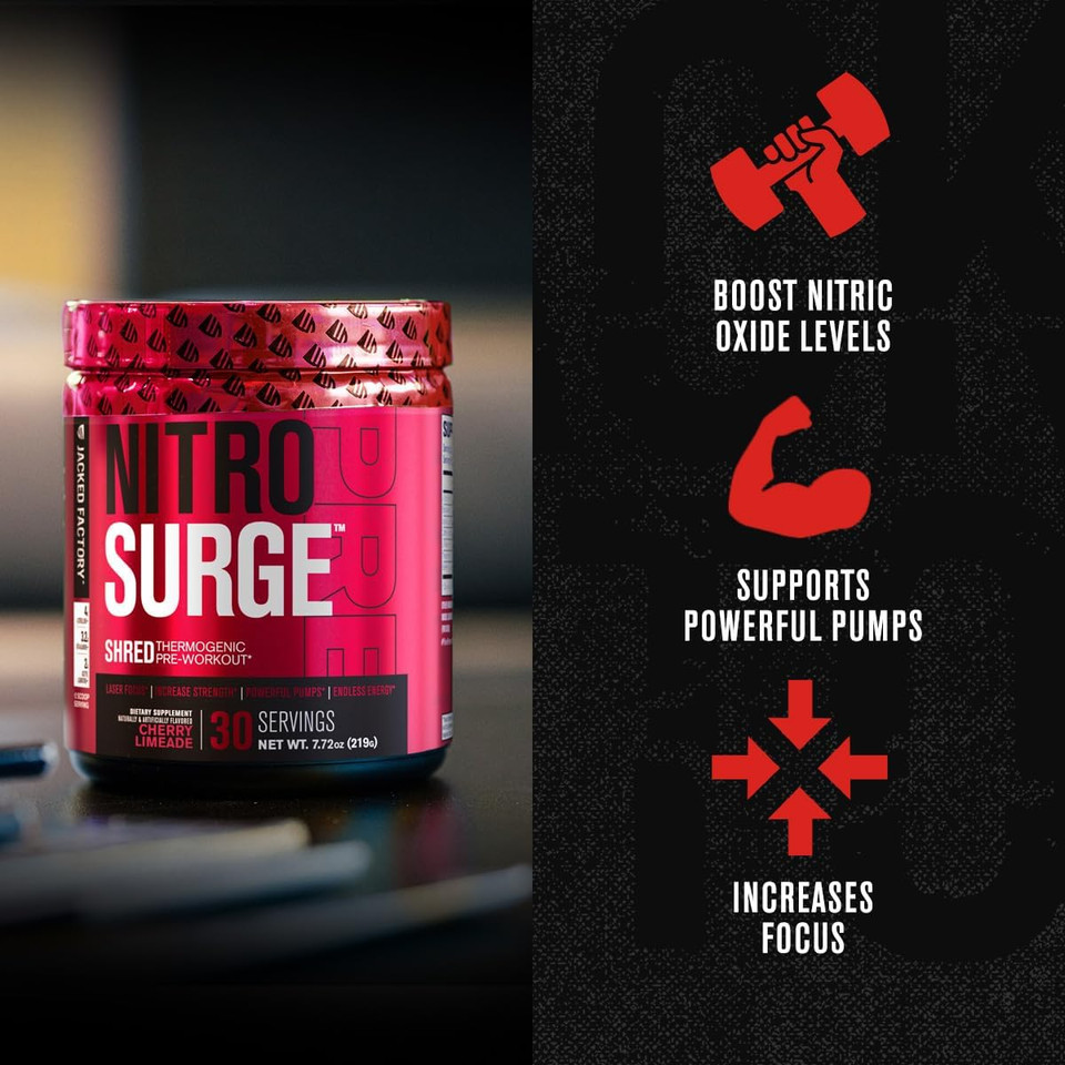 Jacked Factory Nitrosurge Shred Thermogenic Pre-Workout In Fruit Punch & N.O. Xt Nitric Oxide Booster For Men & Women