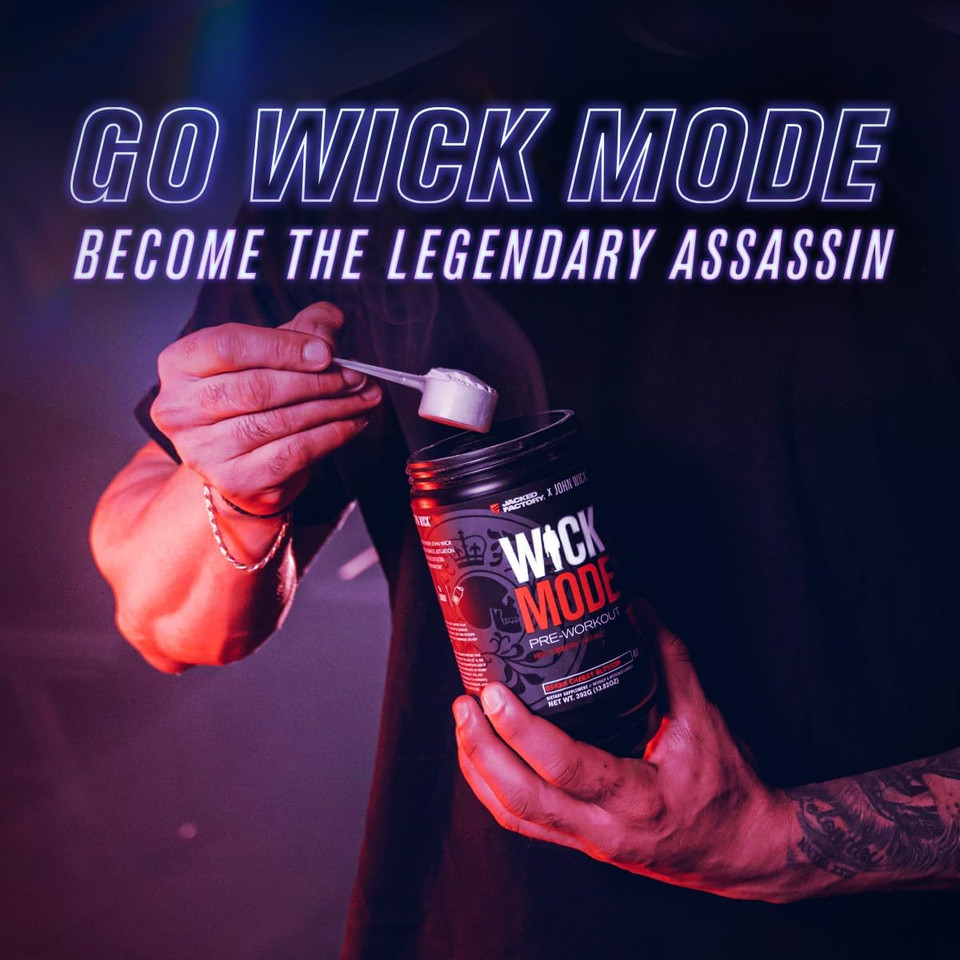 Jacked Factory X John Wick - Wick Mode Pre Workout Powder - Intense Energy, Battle-Ready Focus, Unstoppable Commitment, And Sheer Will - 120 Servings (3-Pack)