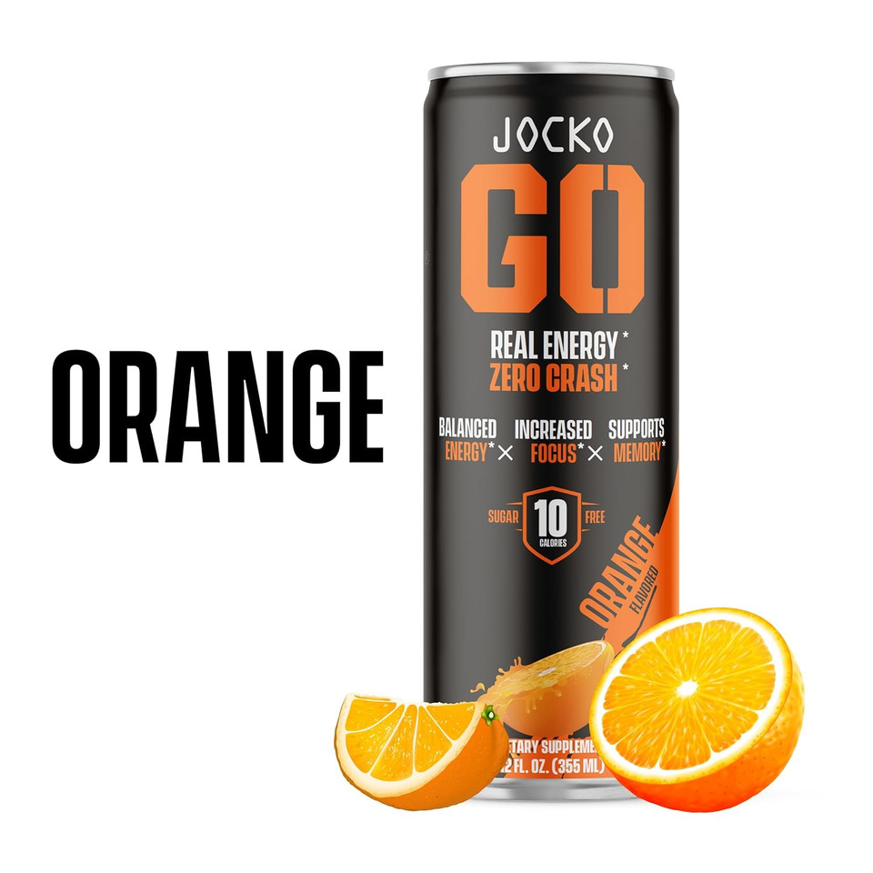 Jocko Go Energy Drink - Keto, Vitamin B12, Vitamin B6, Electrolytes, L Theanine, Magnesium- All Natural Energy Boost, Sugar Free Nootropic Monk Fruit Blend - 12 Pack (Orange)