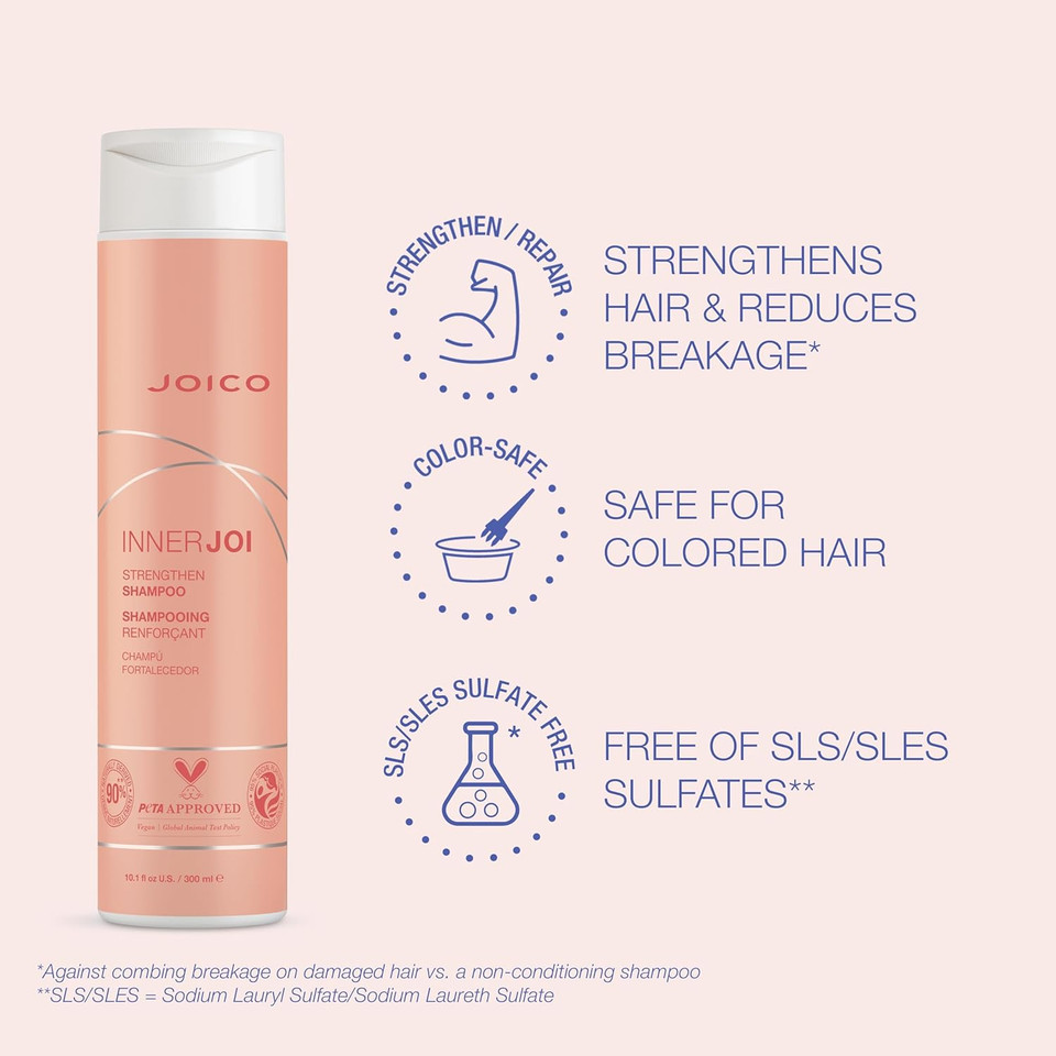 Joico Innerjoi Strengthen Shampoo And Conditioner | For Damaged, Color-Treated Hair | Sulfate & Paraben Free | Naturally-Derived Vegan Formula | 10.1 Oz