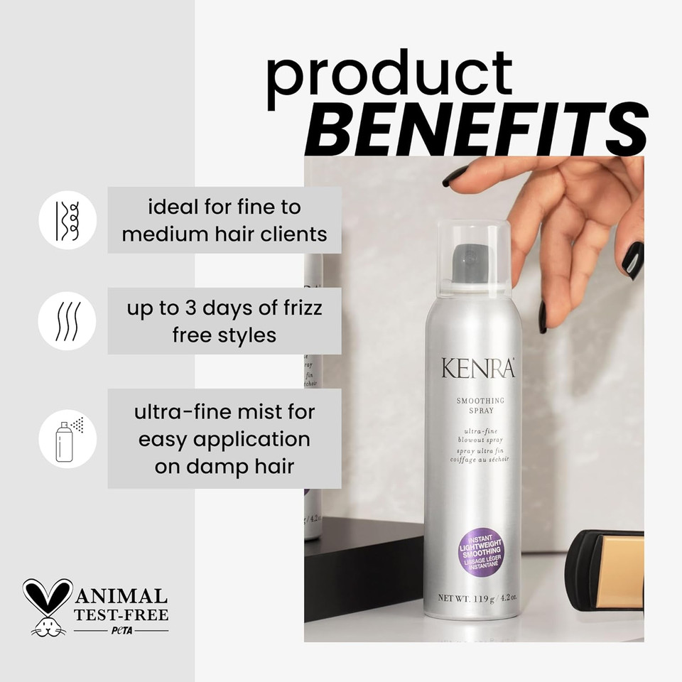 Kenra Smoothing Spray | Ultra-Fine Blowout Spray | Heat Protectant | Provides Instant Smoothing For Fine To Medium Hair | Up To 3 Days Of Frizz Control | Humidity Resistance | 4.2 Oz