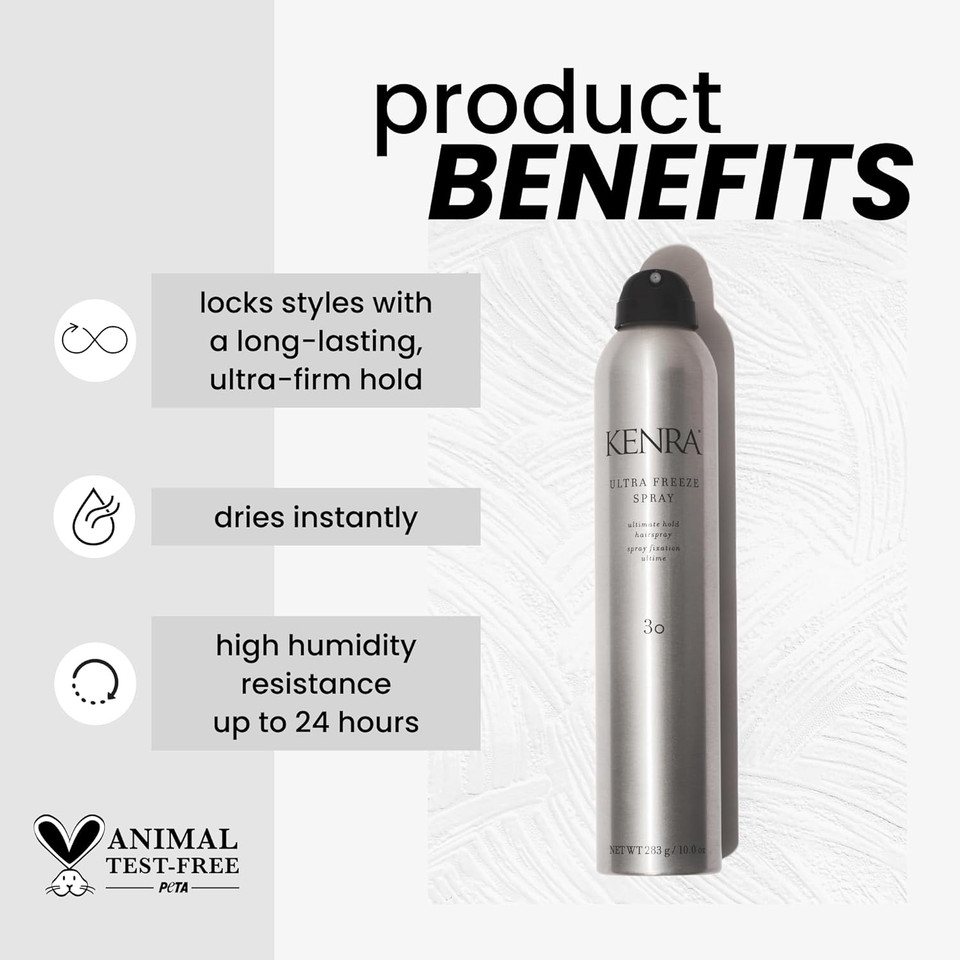 Kenra Ultra Freeze Spray 30 | Ultimate Hold Hairspray | Long-Lasting, Ultra-Firm Hold | Fast-Drying Formula | Provides Humidity Resistance | High Shine, Flake-Free Finish | All Hair Types