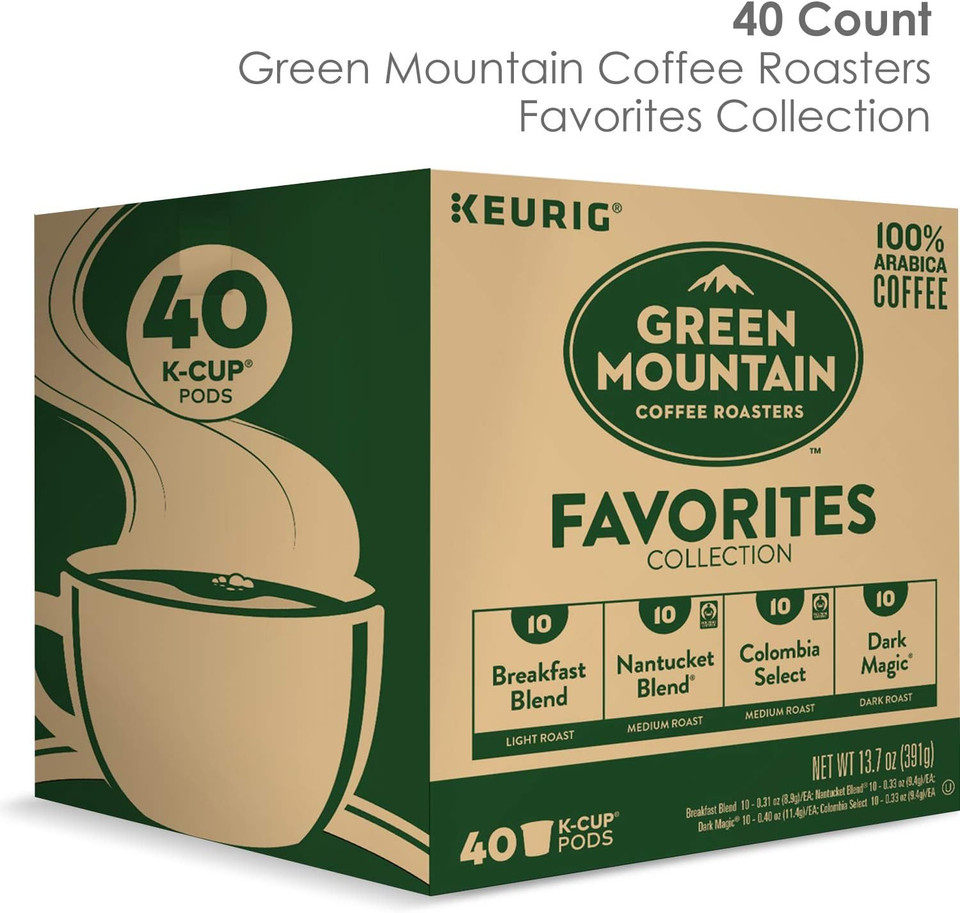 Keurig K-Duo Plus Coffee Maker, Single Serve K-Cup Pod And 12 Cup Carafe Brewer, With Green Mountain Favorites Collection K-Cup Pods, 40 Count
