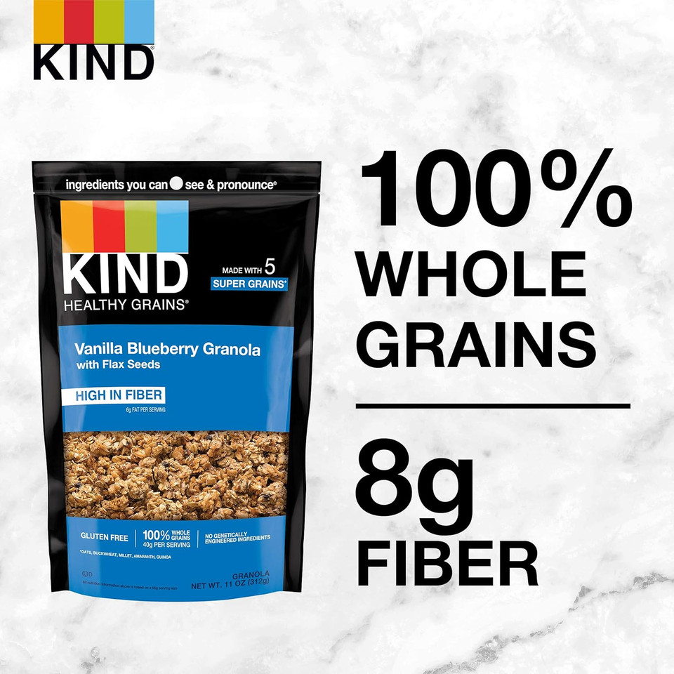 Kind Healthy Grains Granola, Healthy Snack, Vanilla Blueberry Granola With Flax Seeds, Snack Mix, 3 Count, 33 Oz Total