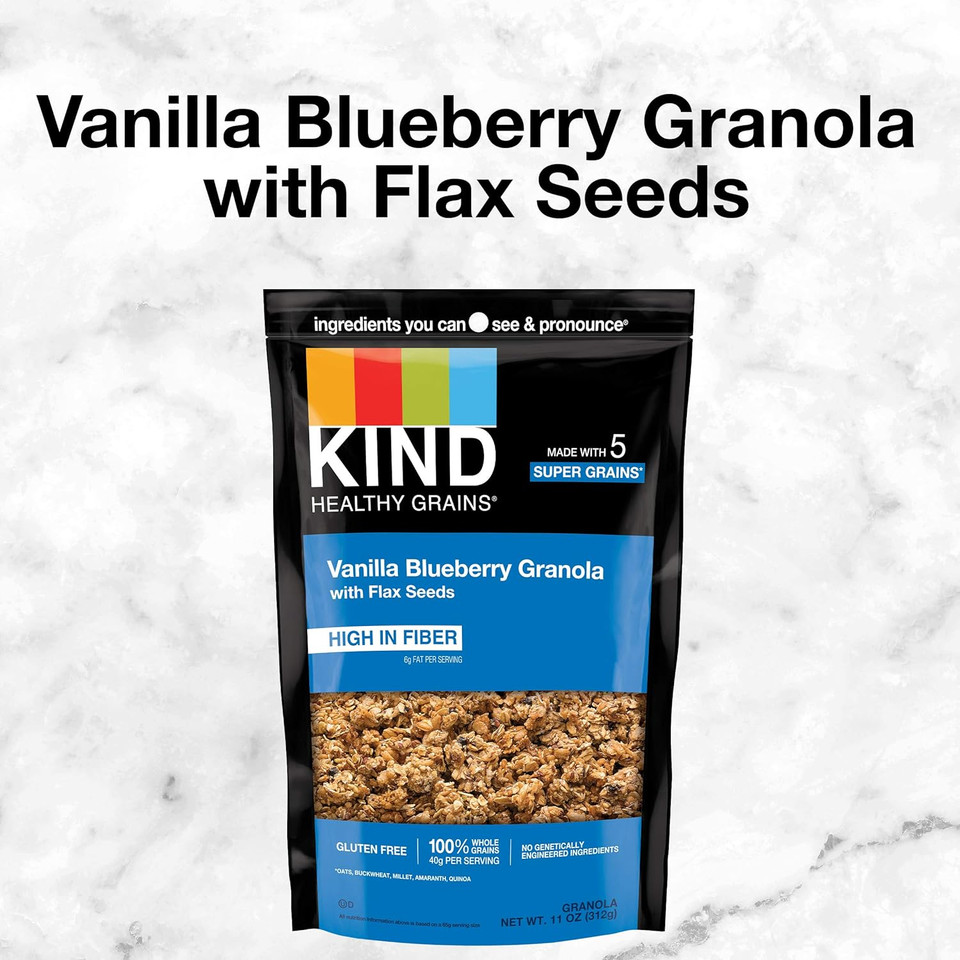 Kind Healthy Grains Granola, Healthy Snack, Vanilla Blueberry Granola With Flax Seeds, Snack Mix, 3 Count, 33 Oz Total
