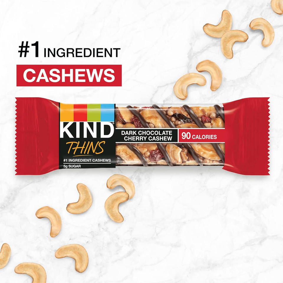 Kind Thins Dark Chocolate Nuts & Sea Salt Bars (Now With Peanuts), Gluten Free, 4G Sugar, 0.74 Oz Bars, 10 Count