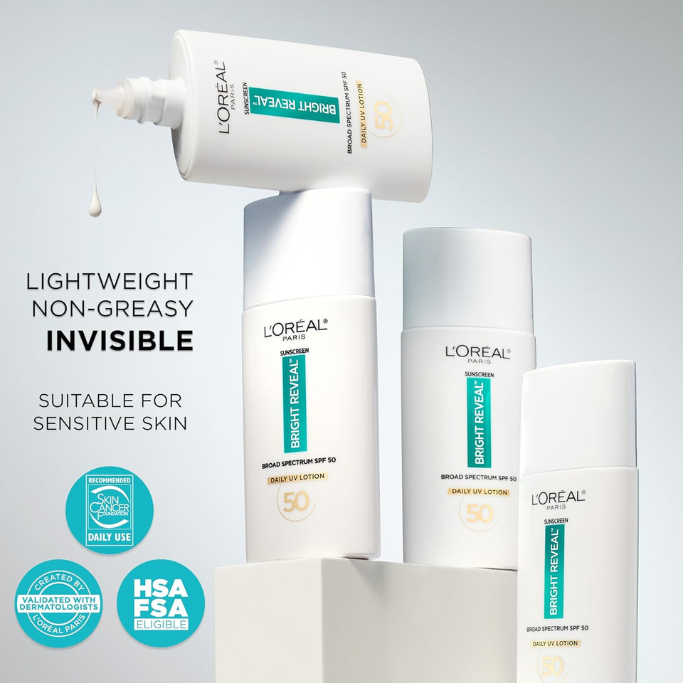 L'Oreal Paris Bright Reveal Broad Spectrum Daily Spf 50 Uv Lotion, 1.7 Fl Oz + Moisturizer Sample