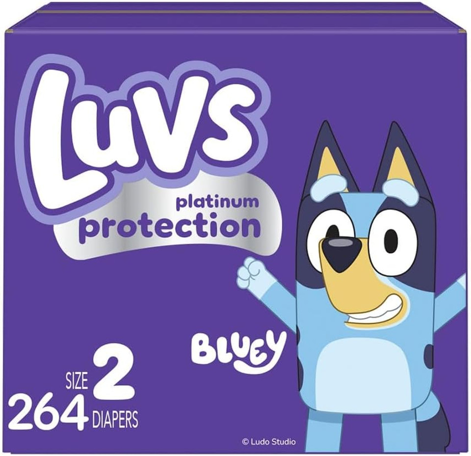 Luvs Platinum Protection Bluey Baby Diapers - Size 2, 264 Count, Disposable Baby Diapers (Packaging May Vary)