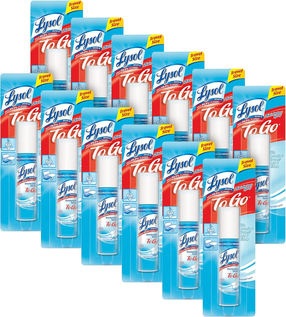 Lysol To Go Disinfectant Spray, Crisp Linen, 1 Ounce, Pack Of 12 Lysol To Go Disinfectant Spray, Crisp Linen, 1 Ounce, Pack Of 12