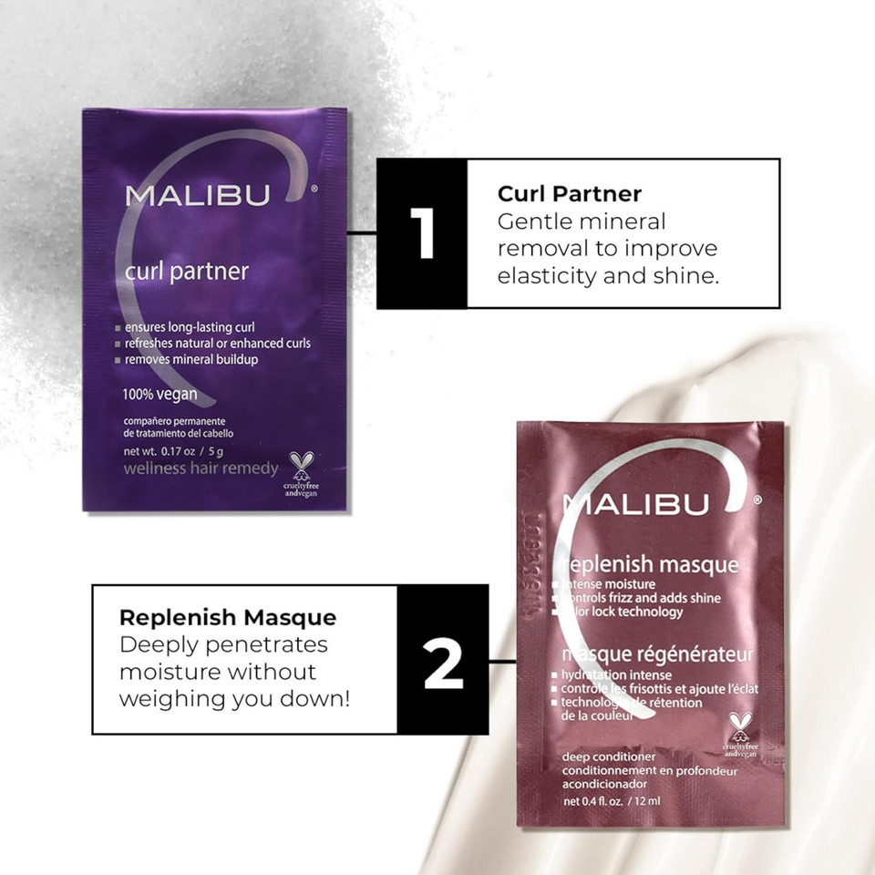 Malibu C Curl Partner Wellness Remedy (1 Packet) - Removes Mineral Build Up For Healthier + Bouncier Curly Hair - Contains Gentle Antioxidants For Curly Hair Care