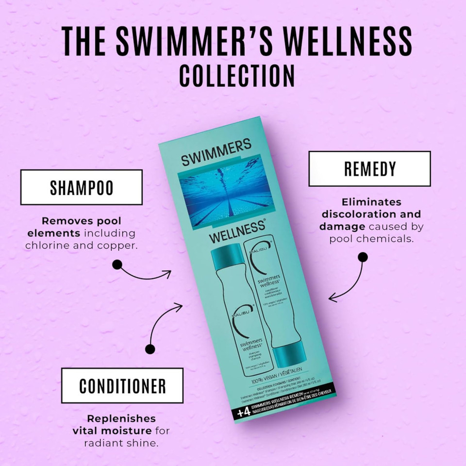 Malibu C Swimmers Wellness Shampoo And Conditioner Set (9 Oz) - Restorative Hair Care For Swimmers - Protects Against Chlorine Damage & Combats Brittle Hair