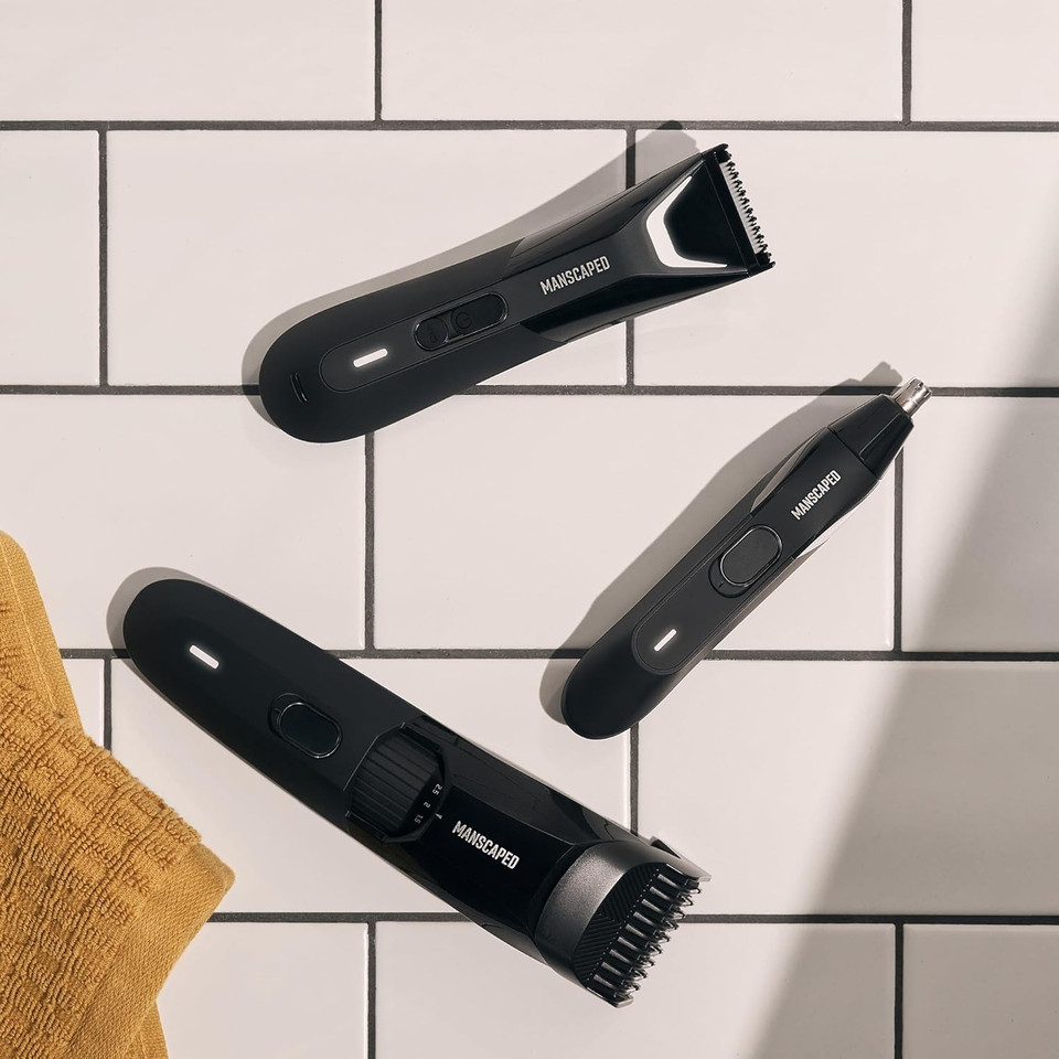 Manscapedã¢Â® Body, Beard & Face Bundle 5.0 - The Lawn Mowerã¢Â® 5.0 Ultra Groin & Body Hair Groomer, The Beard Hedgerã¢Â Premium Beard Trimmer, Weed Whackerã¢Â® 2.0 Nose & Ear Hair Razor, The Shed Toiletry Bag
