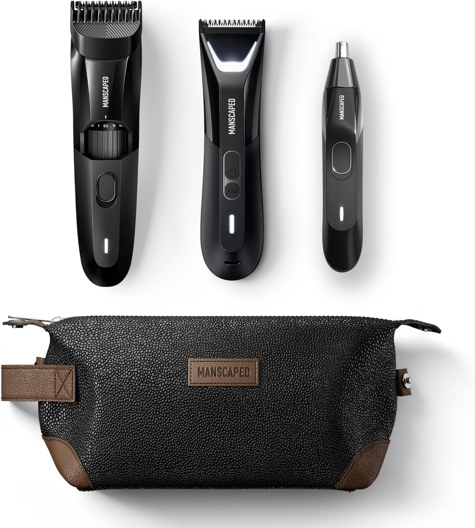 Manscapedã¢Â® Body, Beard & Face Bundle 5.0 - The Lawn Mowerã¢Â® 5.0 Ultra Groin & Body Hair Groomer, The Beard Hedgerã¢Â Premium Beard Trimmer, Weed Whackerã¢Â® 2.0 Nose & Ear Hair Razor, The Shed Toiletry Bag