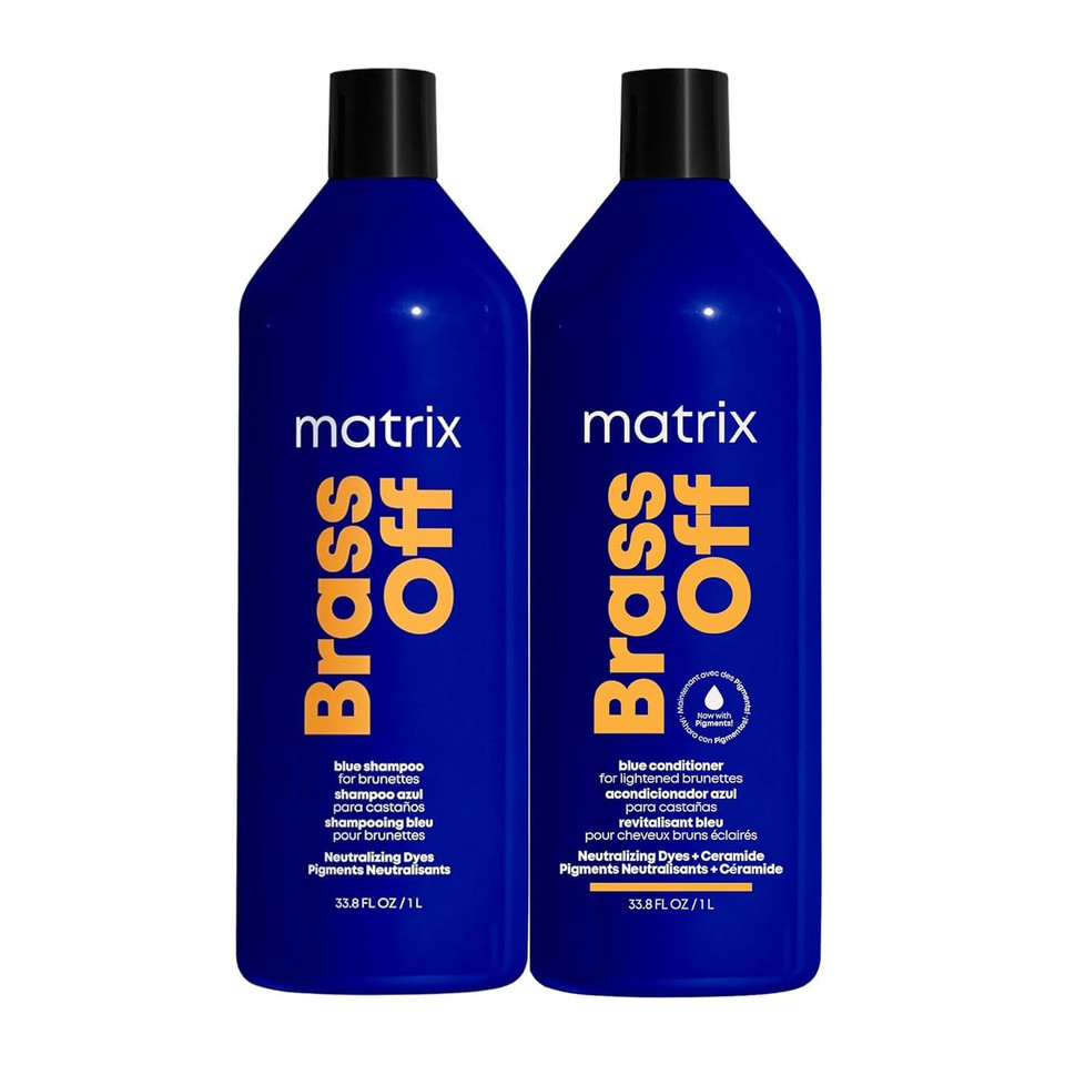 Matrix Brass Off Blue Shampoo And Pigmented Conditioner Set | Removes Brassy Orange Undertones | Toning Conditioner For Lightened Brunettes | For Color Treated Hair | Premium Salon Conditioner | Vegan Matrix Brass Off Blue Shampoo And Pigmented Conditioner Set | Removes Brassy Orange Undertones | Toning Conditioner For Lightened Brunettes | For Color Treated Hair | Premium Salon Conditioner | Vegan