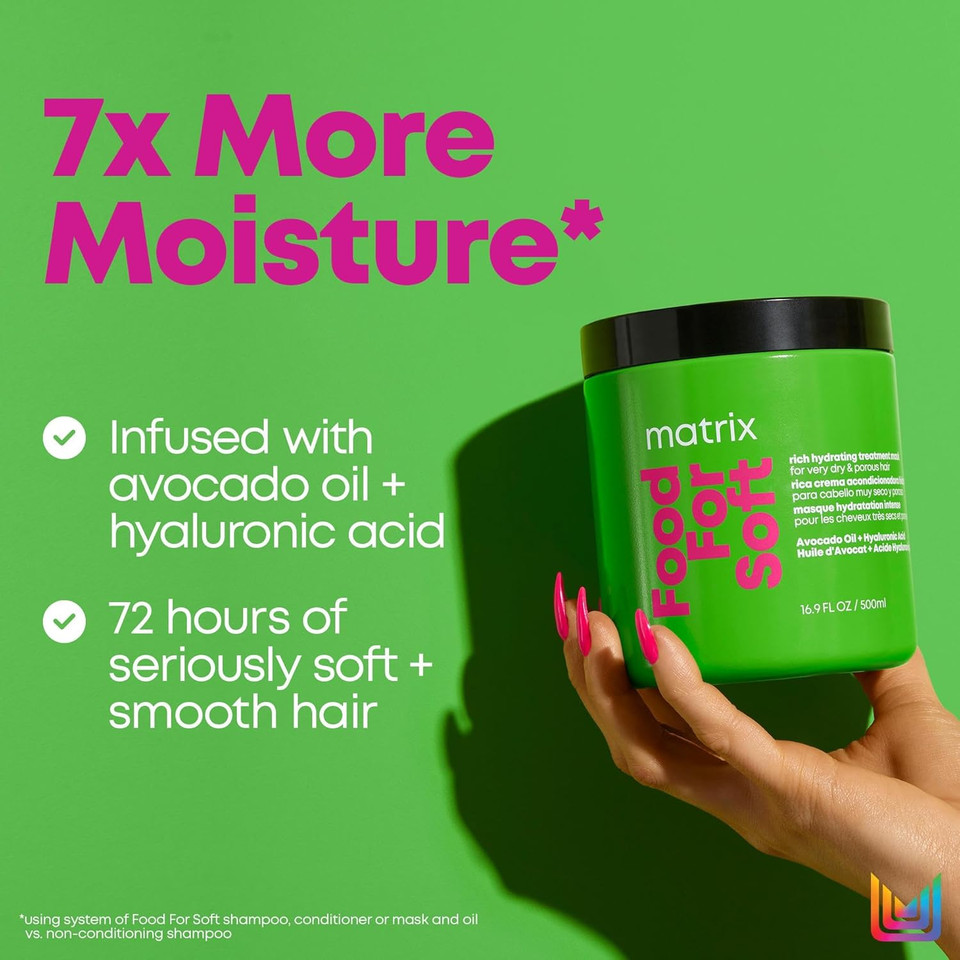Matrix Food For Soft Hair Mask | Rich Hydrating Treatment Mask For Dry & Brittle Hair | Moisturizes, Softens, & Smooths | With Avocado Oil & Hyaluronic Acid | 16.9 Fl. Oz