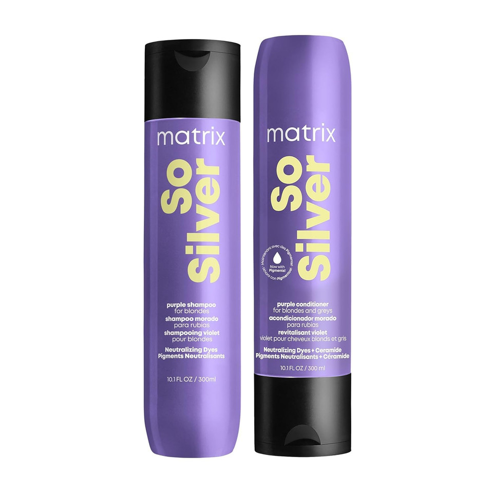 Matrix So Silver Purple Shampoo And Pigmented Conditioner Set | Removes Brassy Yellow Undertones | Toning Conditioner For Blondes And Greys | For Color Treated Hair | Premium Salon Conditioner | Vegan