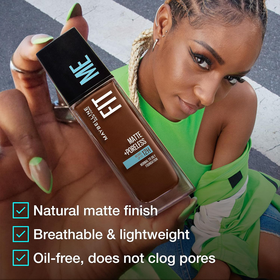 Maybelline Fit Me Matte + Poreless Liquid Oil-Free Foundation Makeup, Deep Bronze, 1 Count (Packaging May Vary)