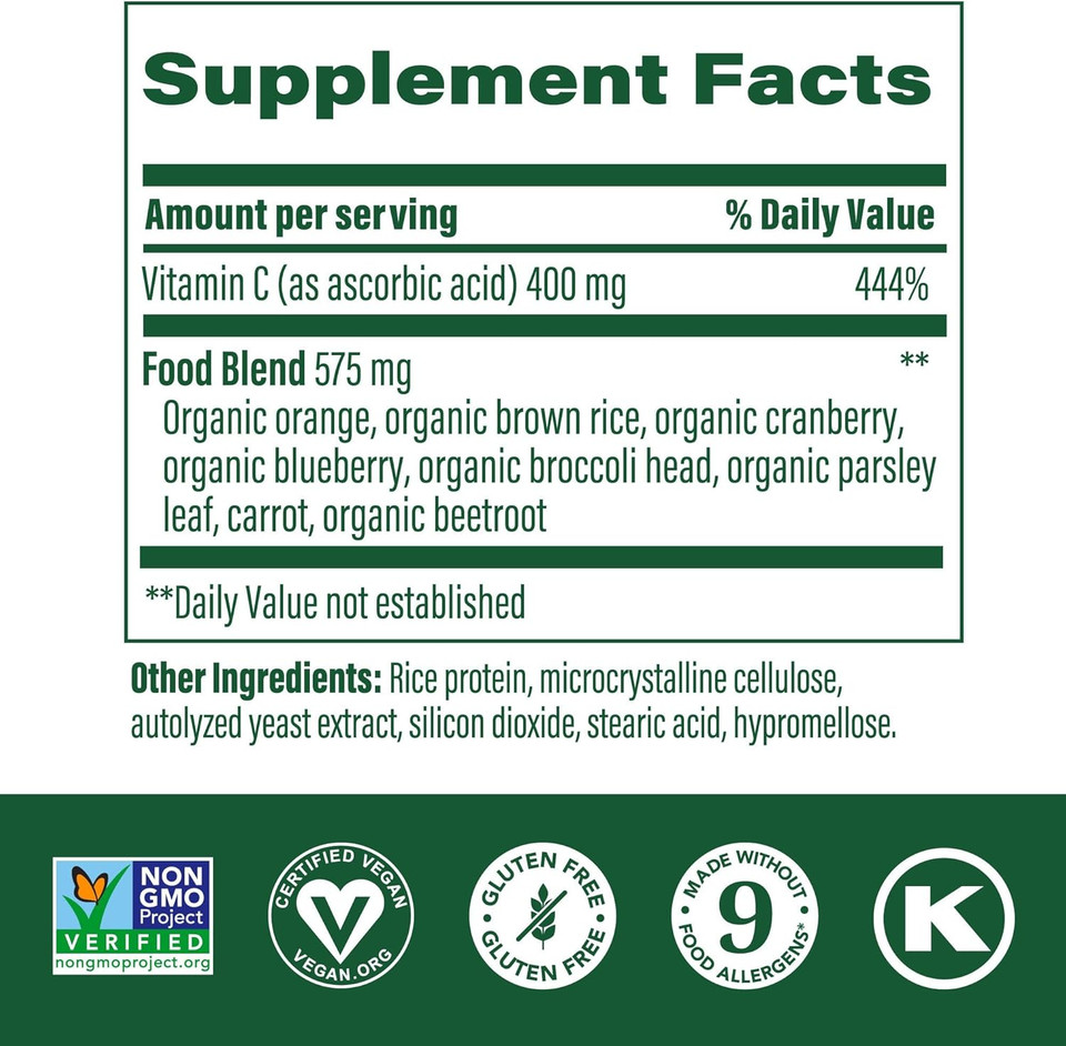 Megafood Ultra C 400 Mg - Vegan Immune Support Supplement With Vitamin C, Made With Real Food Including Broccoli, Carrot, Cranberry & Brown Rice, Gluten-Free, Kosher - 60 Tablets, 60 Servings