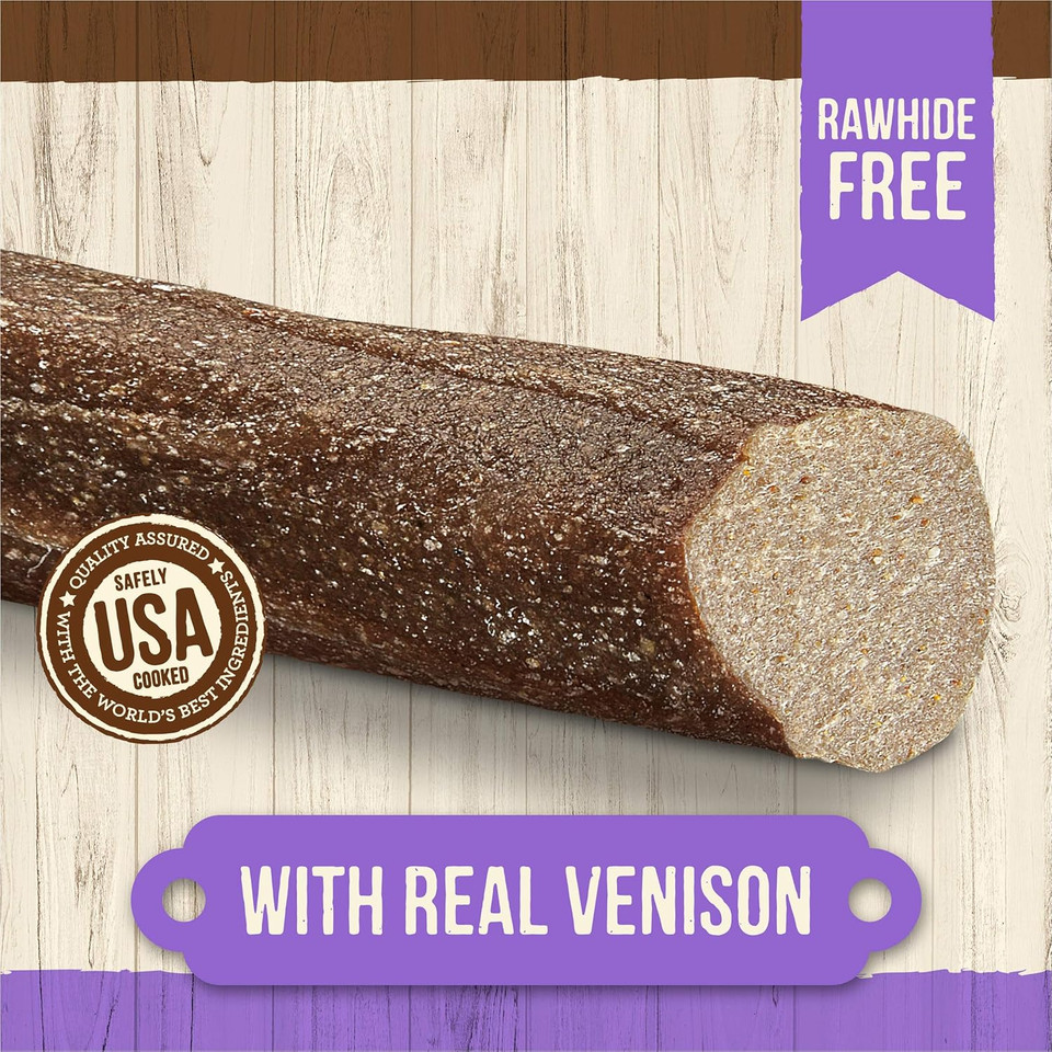 Merrick Natural Cuts Chicken Free Non Rawhide Medium Dog Treats, Hard Texture Chew Sticks With Venison - 4 Ct. Pouch