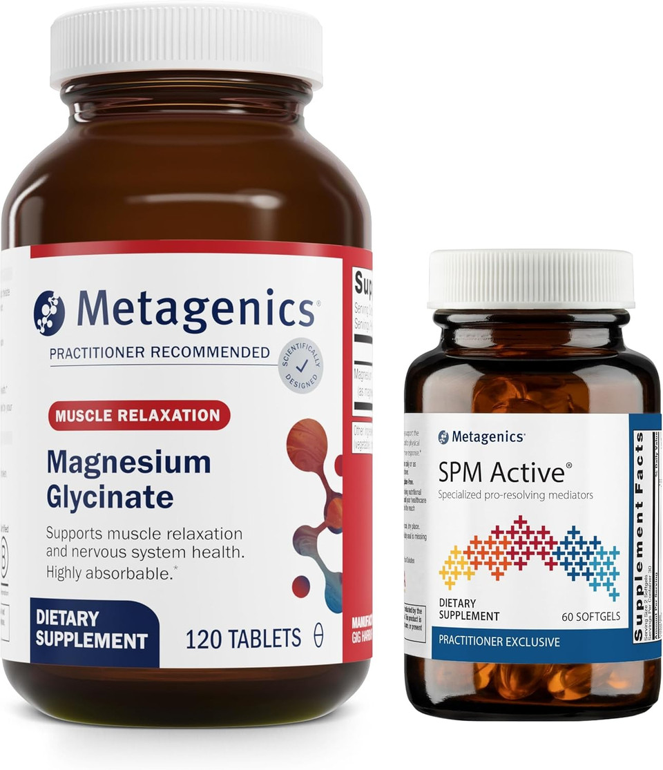 Metagenics Active Relief Duo - Magnesium Glycinate & Spm Active - 120 Tablets Of Magnesium Glycinate For Nervous System Support - 60 Softgels Of Spm Active For Joint Comfort & Minor Discomfort Relief