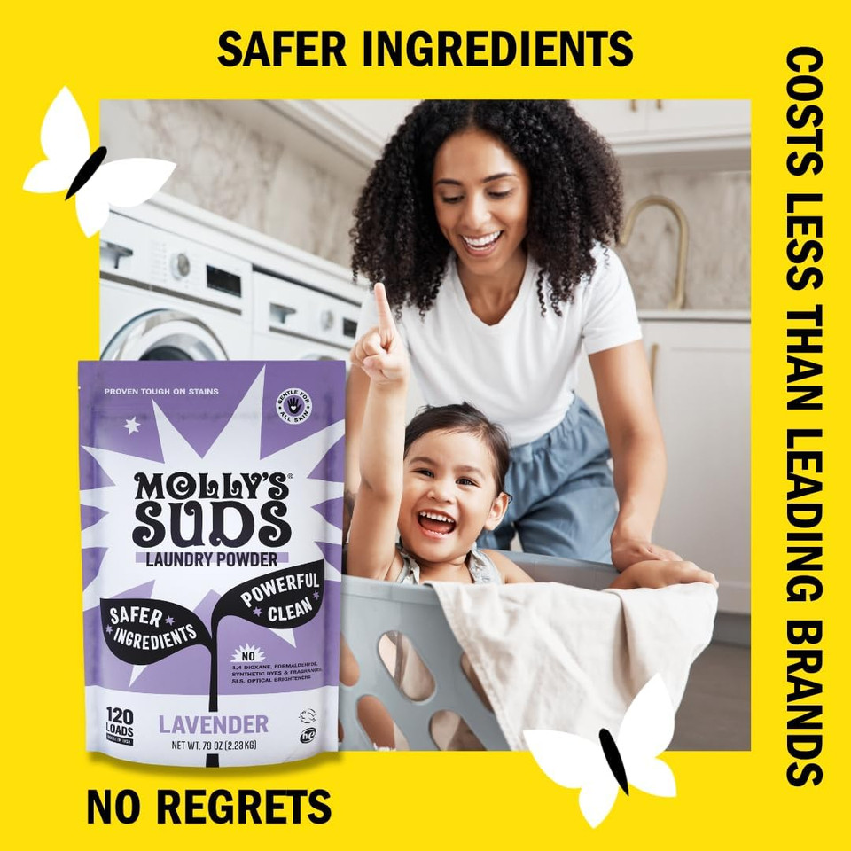 Molly'S Suds Original Laundry Detergent Powder | Natural Laundry Detergent Powder For Sensitive Skin | Earth-Derived Ingredients, Stain Fighting | 120 Loads (Lavender)
