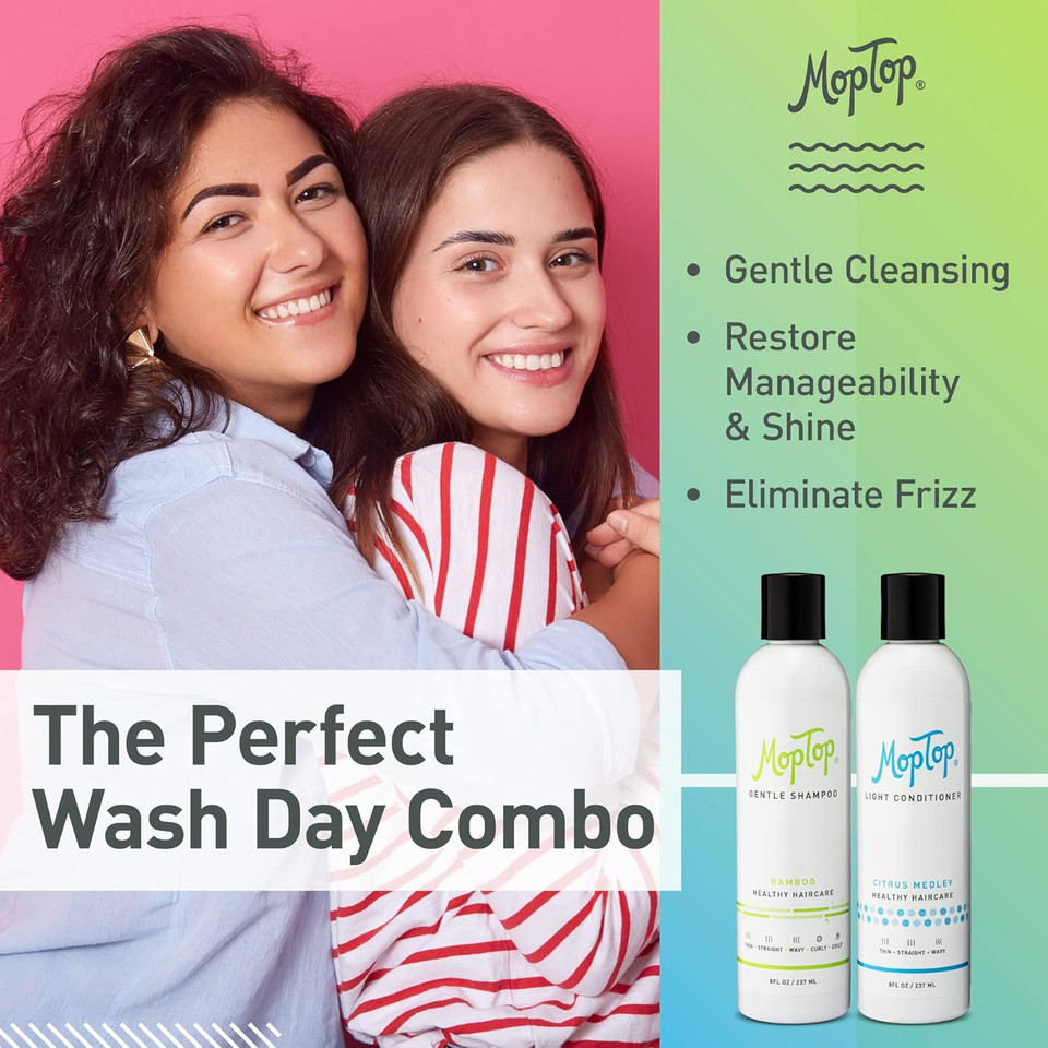 Moptop Gentle Shampoo + Light Conditioner For Wavy, Straight, And Thin Hair, Color Safe, Moisturizing Hair Care Set