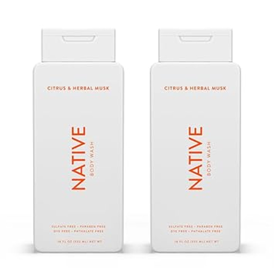 Native Body Wash Contains Naturally Derived Ingredients | For Women & Men, Sulfate, Paraben, & Dye Free Leaving Skin Soft And Hydrated | Citrus & Herbal Musk 18 Oz - 2 Pk