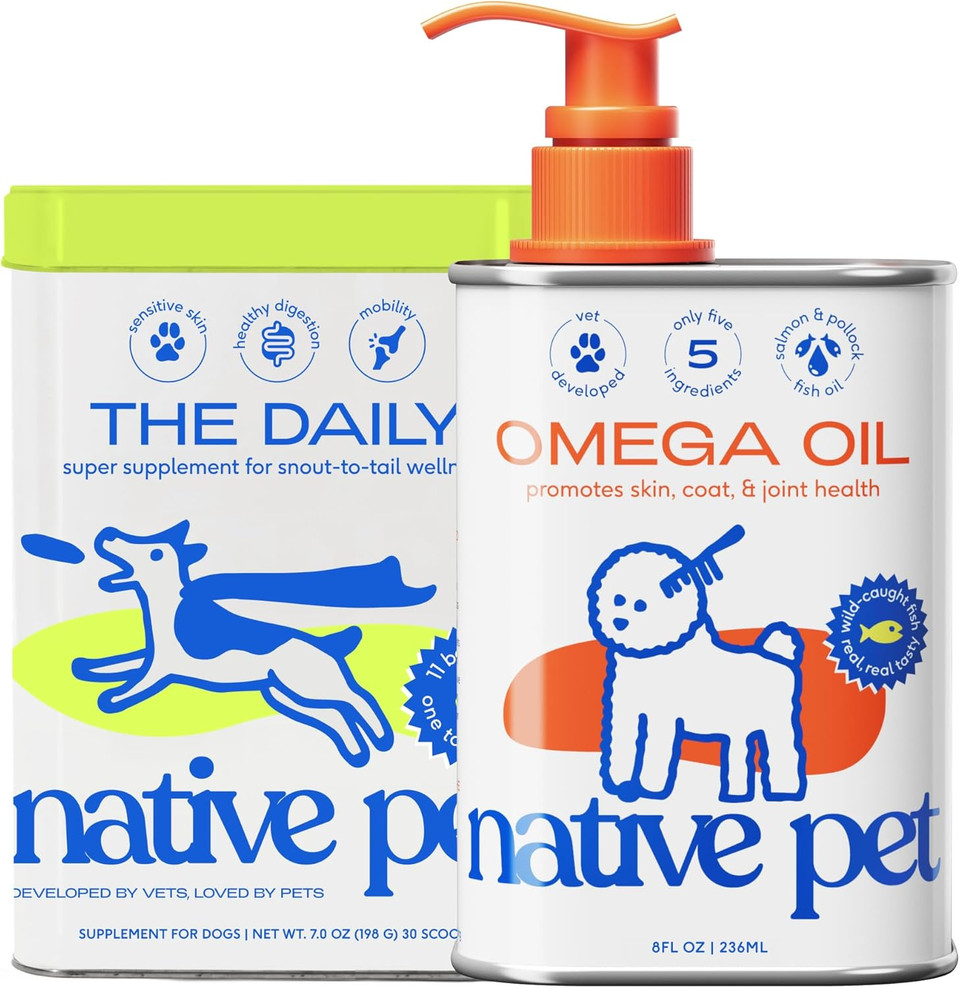 Native Pet Pack Leaders Bundle - Daily Dog Multivitamin (7 Oz.) & Omega Oil For Dogs (8 Oz.)