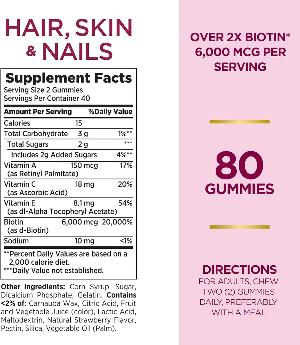 Nature'S Bounty Optimal Solutions Advanced Hair, Skin, Nails, 2X Biotin, 80 Strawberry Gummies