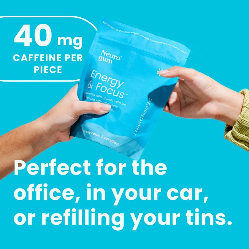Neurogum Energy Caffeine Gum (198 Pieces) - Sugar Free With L-Theanine + Natural Caffeine + Vitamin B12 & B6 - Nootropic Energy & Focus Supplement For Women & Men - Peppermint & Cinnamon Flavor