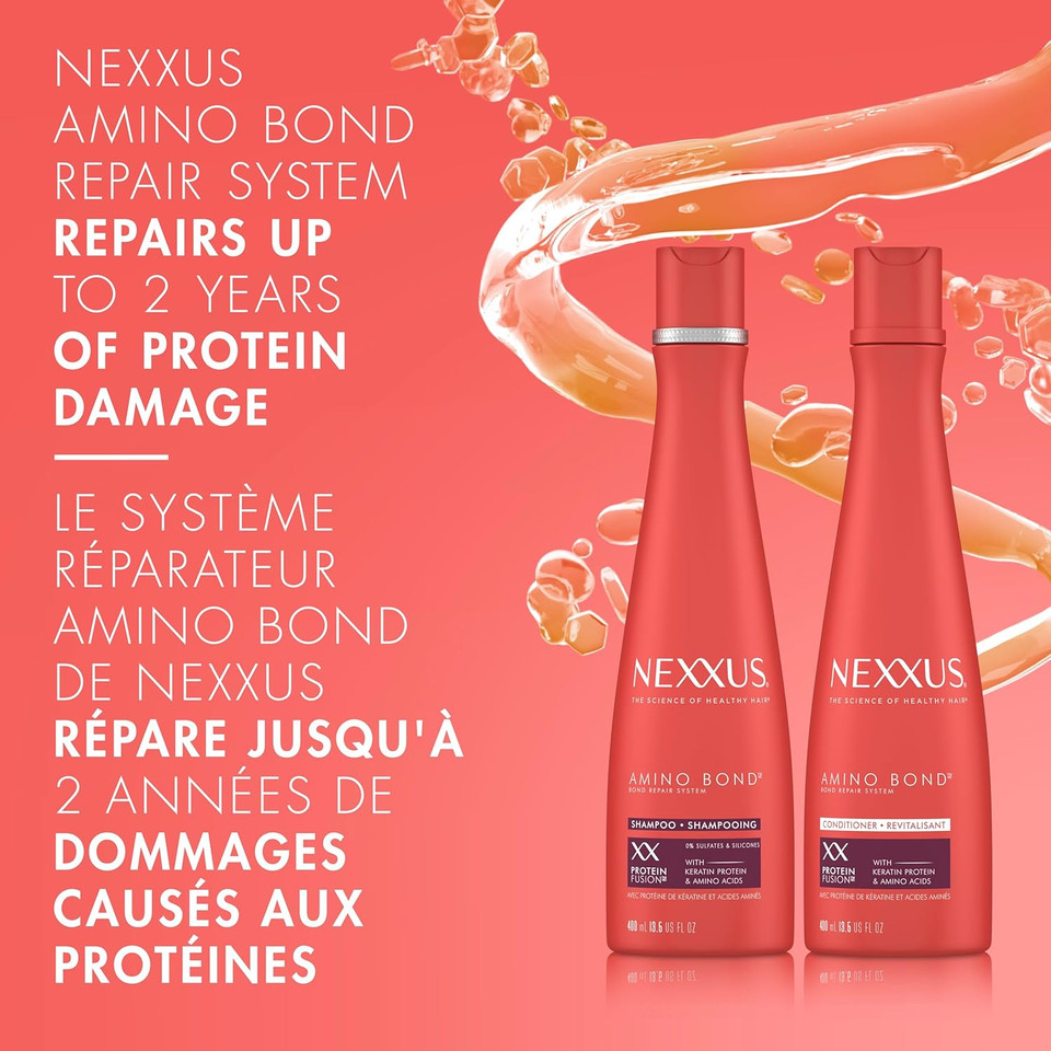 Nexxus Bond Repair Shampoo, Conditioner & Intense Rebond Treatment Bundle Amino Bond 3 Pack For All Types Of Damaged Hair, With Keratin Protein And Amino Acids