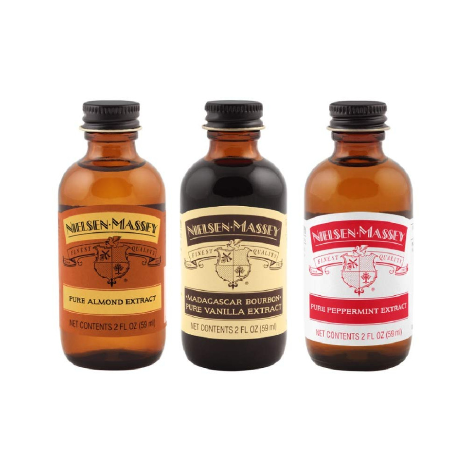 Nielsen-Massey Holiday Gifts Food Flavoring Bundle, Almond Extract, Peppermint Extract, Madagascar Bourbon Pure Vanilla Extract For Baking And Cooking, 2 Ounce Bottles