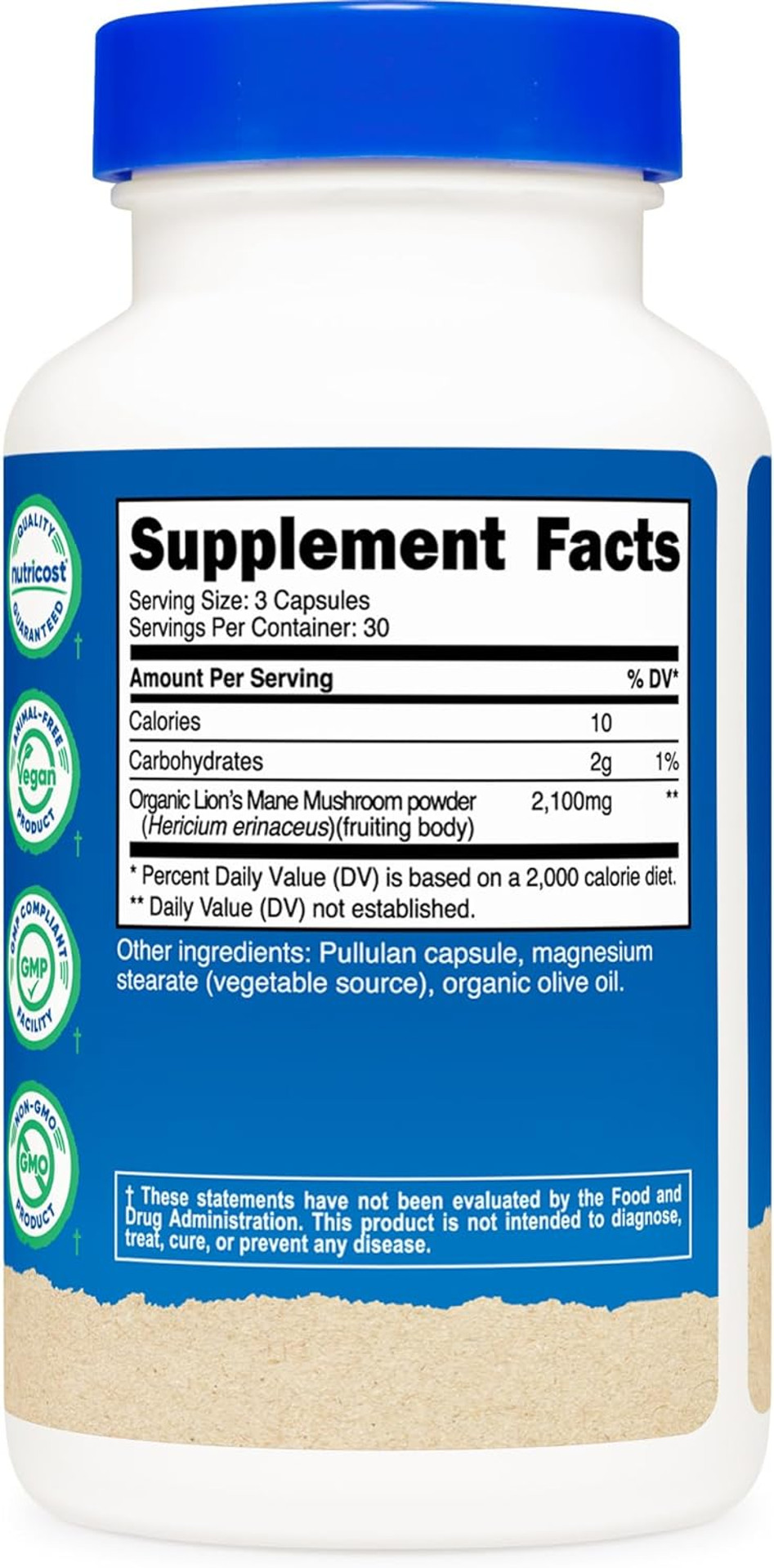 Nutricost Lion'S Mane Mushroom Capsules 1650Mg, 30 Servings - Ccof Certified Made With Organic, Vegetarian, Gluten Free, 550Mg Per Capsule, 90 Capsules