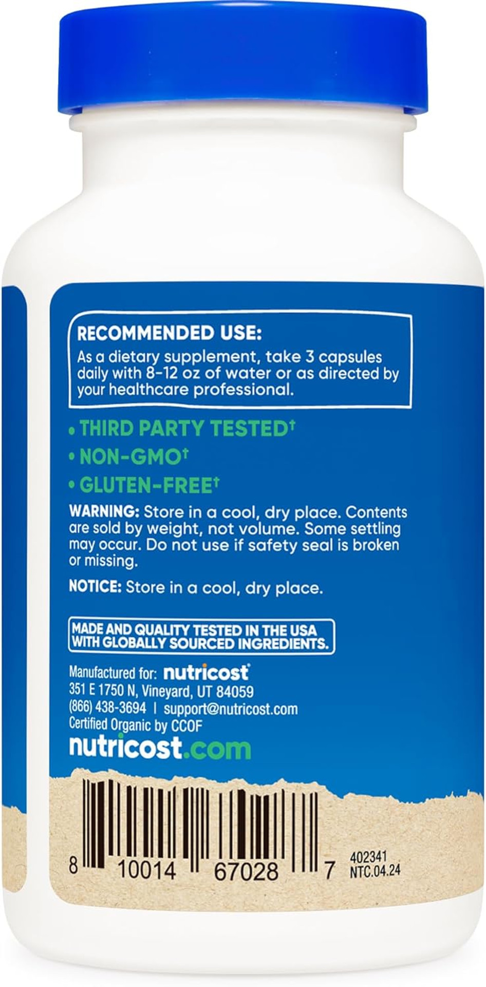 Nutricost Lion'S Mane Mushroom Capsules 1650Mg, 30 Servings - Ccof Certified Made With Organic, Vegetarian, Gluten Free, 550Mg Per Capsule, 90 Capsules