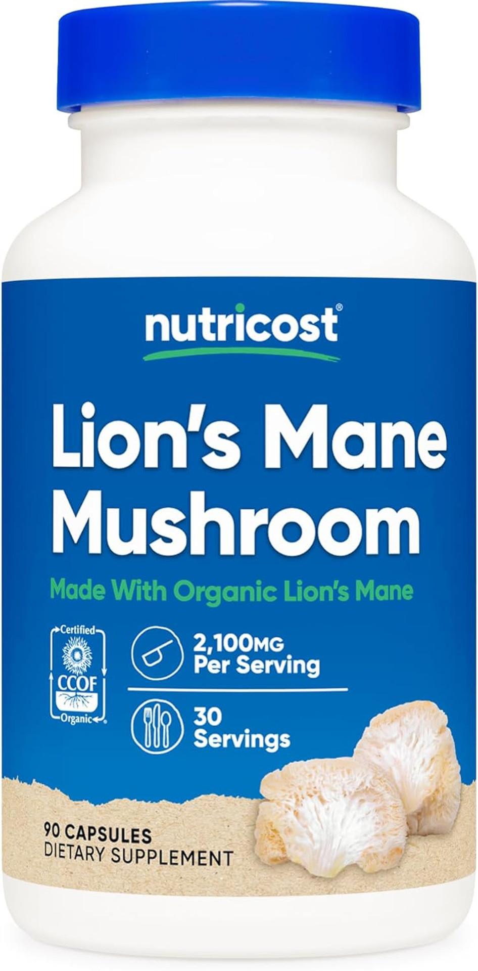 Nutricost Lion'S Mane Mushroom Capsules 1650Mg, 30 Servings - Ccof Certified Made With Organic, Vegetarian, Gluten Free, 550Mg Per Capsule, 90 Capsules