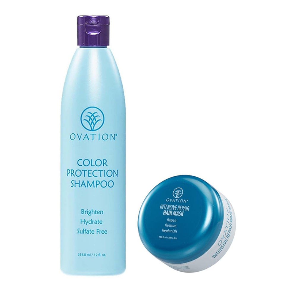 Ovation Color Protection Bundle For Color-Treated Hair - 12 Oz Shampoo & Intensive Protein Mask To Brighten, Hydrate, Nourish & Restore