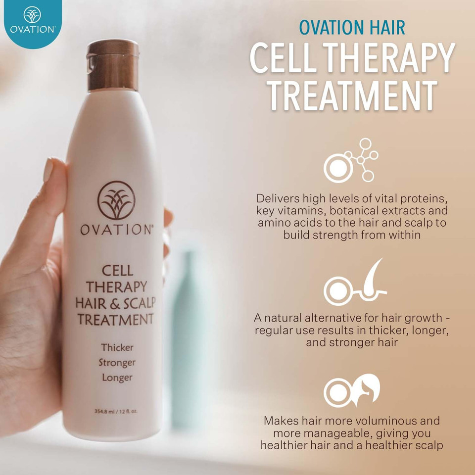 Ovation Hair 3-Step Bundle - Volume Shampoo, Cell Therapy For Growth & Healthy Scalp, Color Conditioner For Fine, Dyed Or Bleached Hair