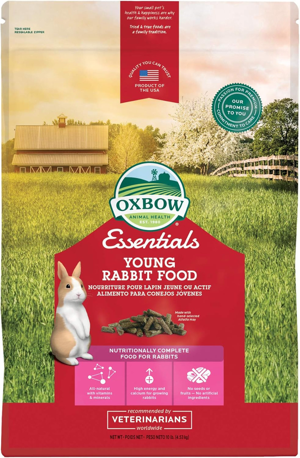 Oxbow Essentials Young Rabbit Food - All Natural Rabbit Pellets- High Energy & Calcium For Young Rabbits- Made In The Usa - All Natural Vitamins & Minerals- Veterinarian Recommended- 10 Lb