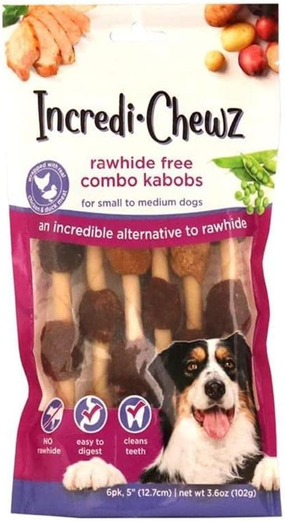 Pet Factory Incredichewz Rawhide-Free 5" Kabobs Dog Chew Treats W/ Real Chicken & Duck Meat Wrap - 6 Count/1 Pack