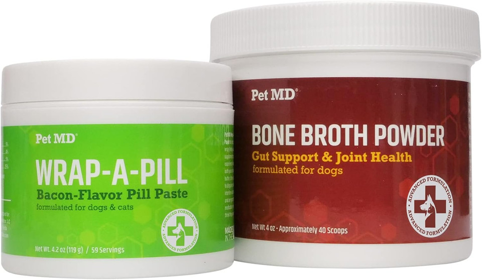Pet Md Bone Broth Powder Supplement & Wrap A Pill Bacon Flavored Pill Paste