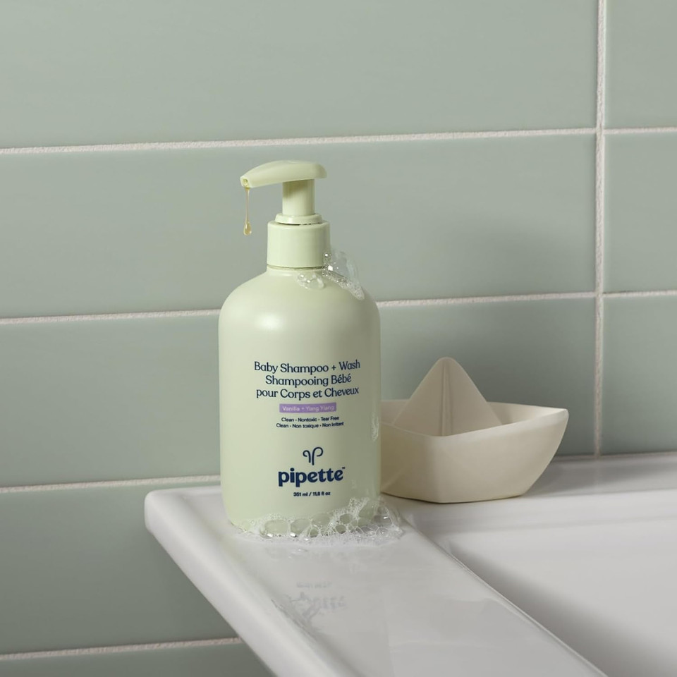 Pipette Baby Shampoo And Body Wash - Vanilla + Ylang Ylang, Tear-Free Bath Time, Hypoallergenic, Moisturizing Plant-Derived Squalane, Non-Toxic, Sulfate Free, 11.8 Fl Oz