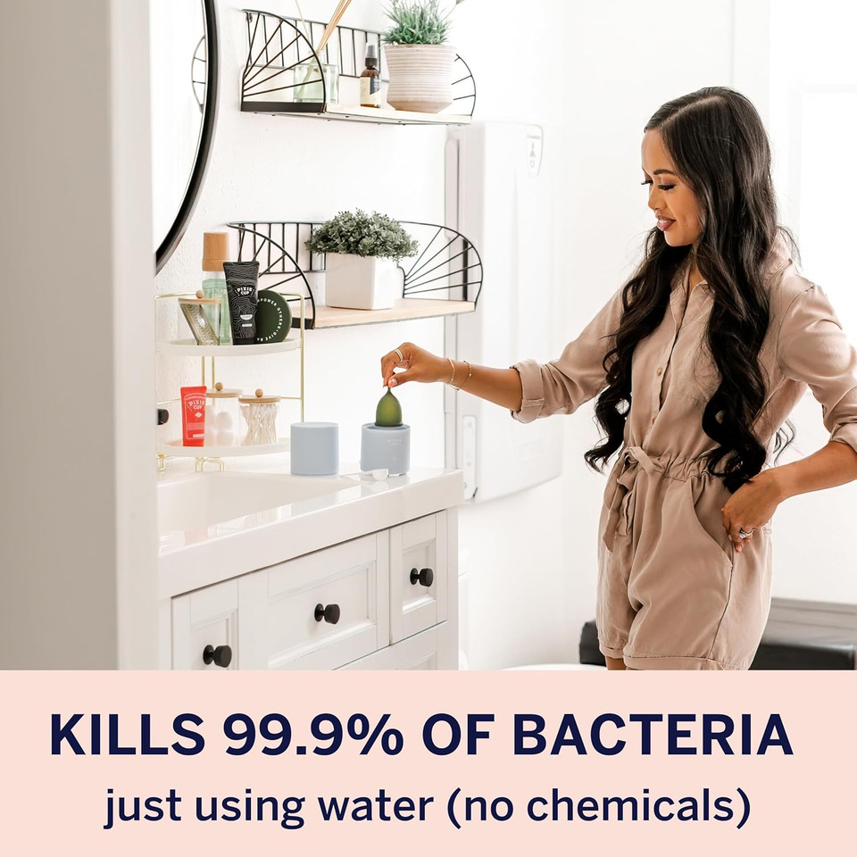Pixie Menstrual Cup & Disc Steamer Sterilizer 2.0 - Kills 99.9% Of Germs With Cleaner Steam - Wash Your Period Cup In 3 Minutes! - The Most Asked For Sensor On-Off Button & Must Have Cylinder Shape