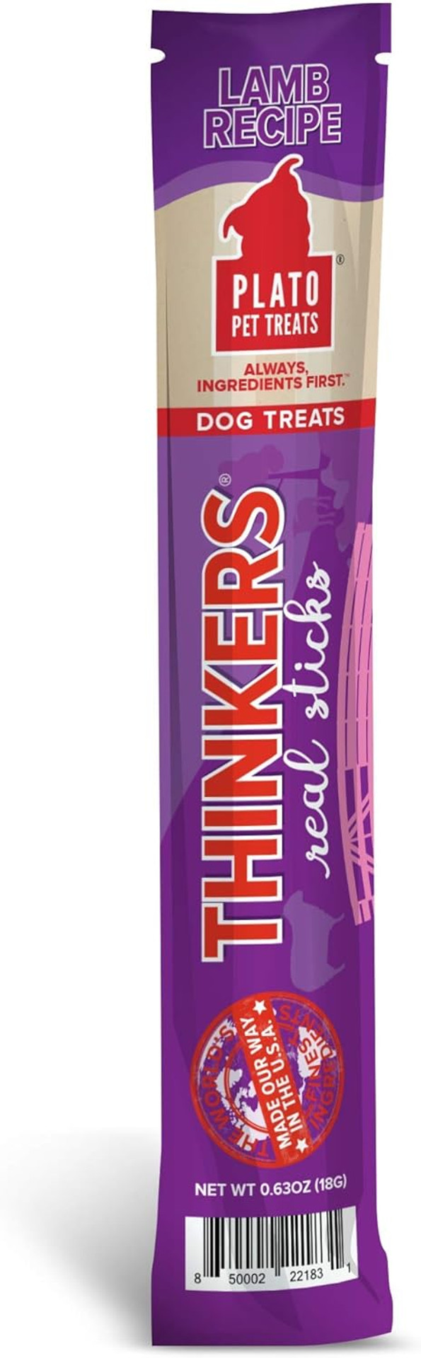 Plato Pet Treats Air Dried Dog Treats Thinkers Stick, All Natural Lamb Dog Treats, Real Meat, Made In The Usa, Single Stick, 0.63Oz