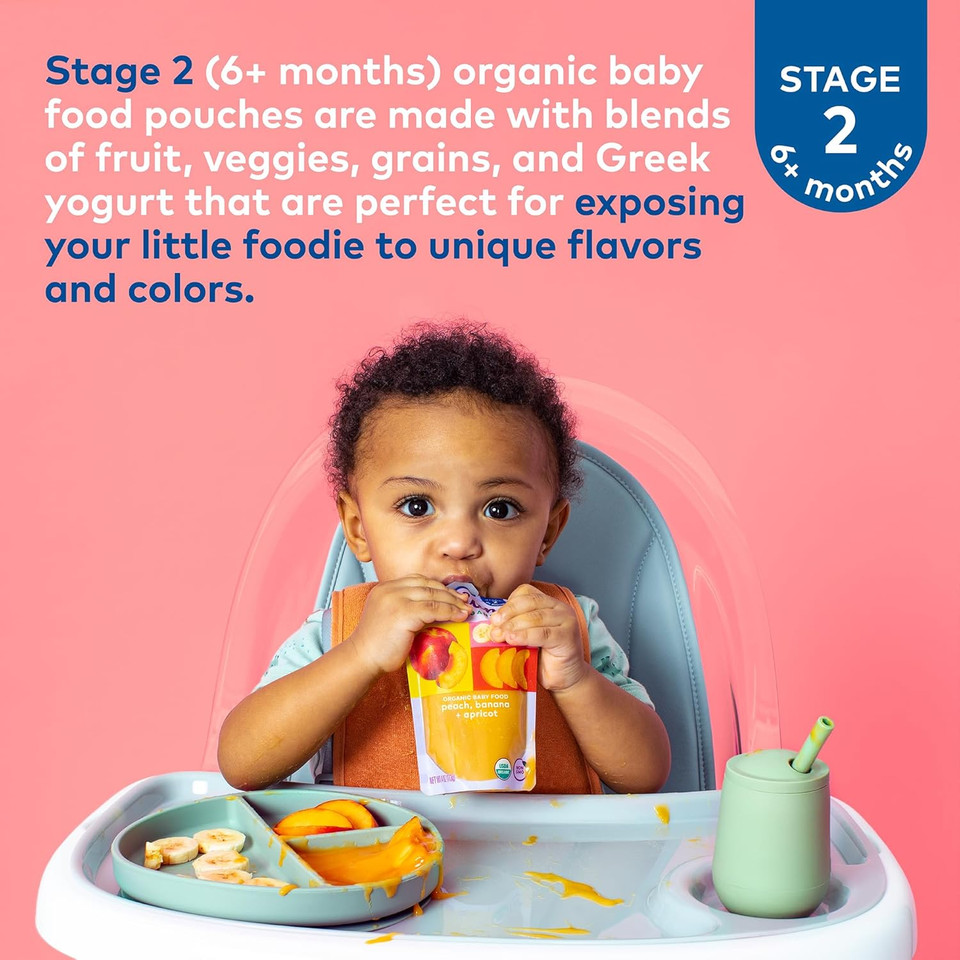 Plum Organics Stage 2 Organic Baby Food Pouches Bundle - 4 Oz Pouch (Pack Of 8) - Apple And Broccoli - Peach, Banana, And Apricot - Organic Fruit And Vegetable Baby Food