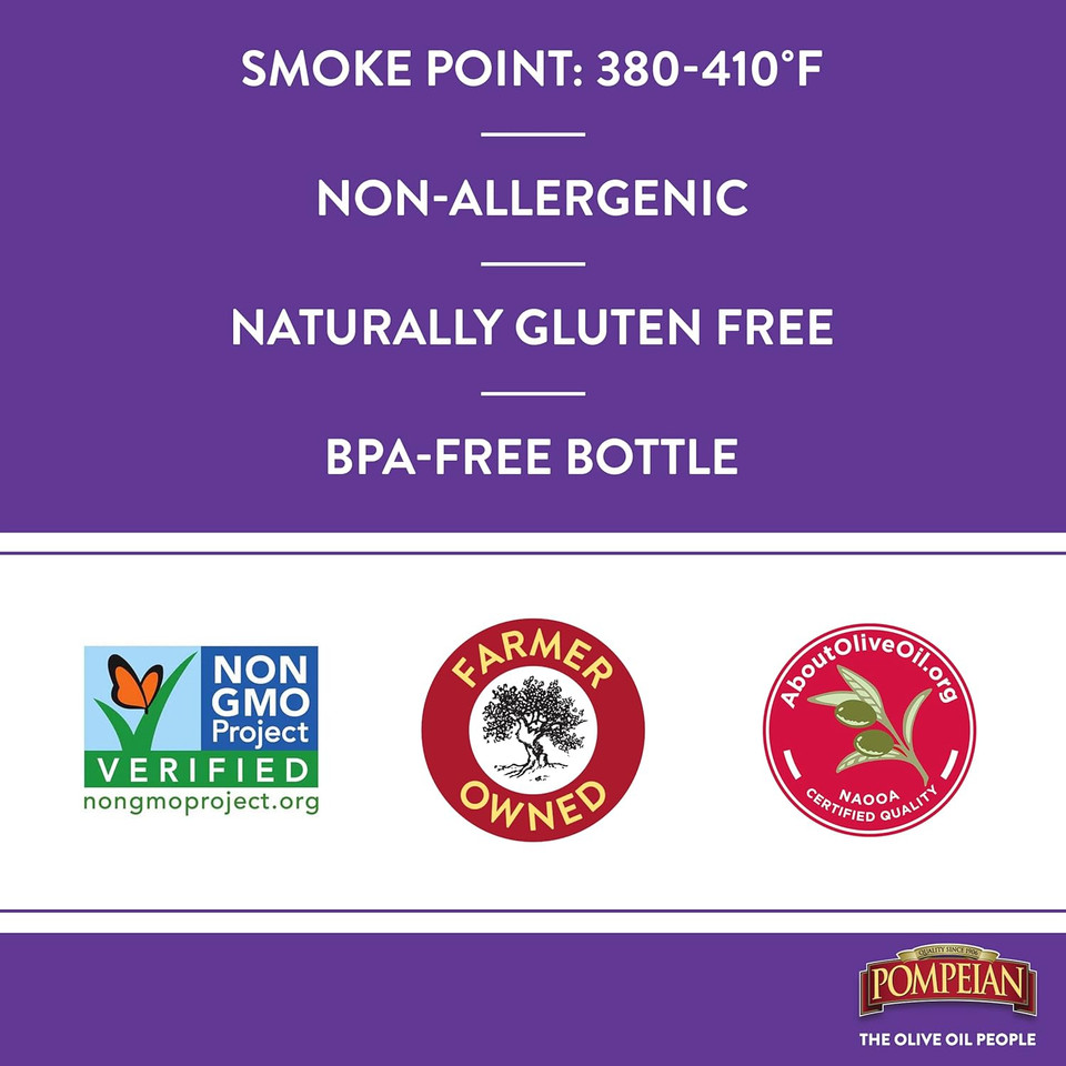 Pompeian 100% Grapeseed Oil, Light And Subtle Flavor, Perfect For High-Heat Cooking, Deep Frying And Baking, 24 Fl. Oz